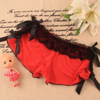 sensual renda e nós borboleta Roupa Feminino - Vermelho