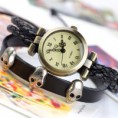 JQ couro tecido pulseira Estilo Mulheres relógios de quartzo retro PRETO 