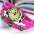 JQ couro tecido pulseira Estilo Mulheres relógios de quartzo retro ROSA
