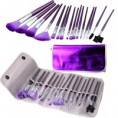 Nova 16pcs Professional escova da composição Cosmetic Set com bolsa de couro roxo