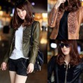 Moda feminina Zipper Flor PU Couro Revestimento curto